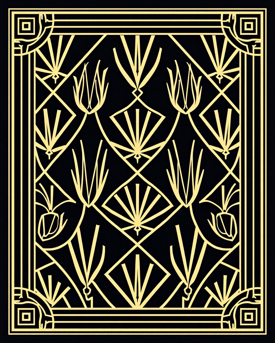 Art Deco Black Gold Geometric Pattern Rug