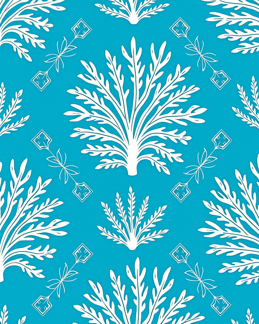 White Floral Patterned Teal Rug