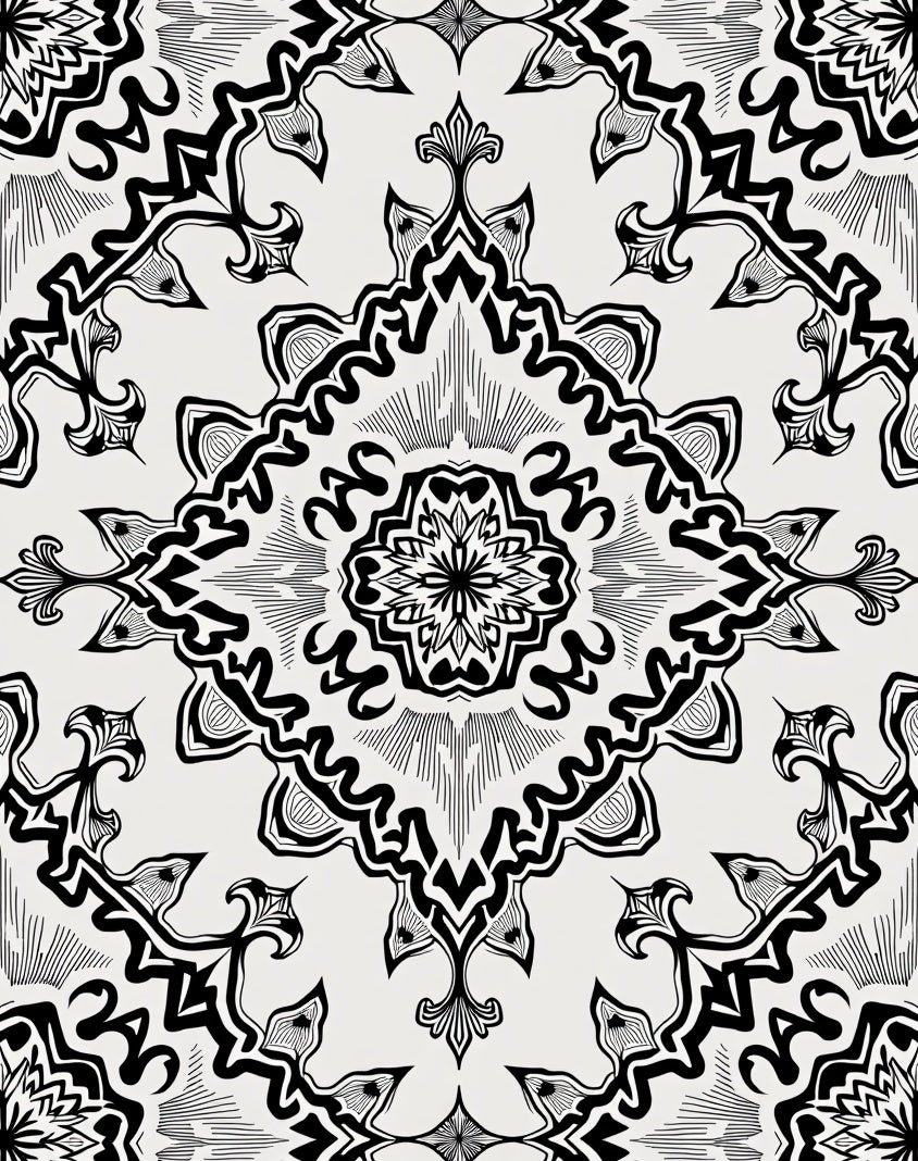 Intricate Black White Mandala Rug