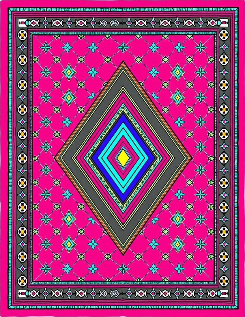 Vibrant Geometric Diamond Medallion Design Rug
