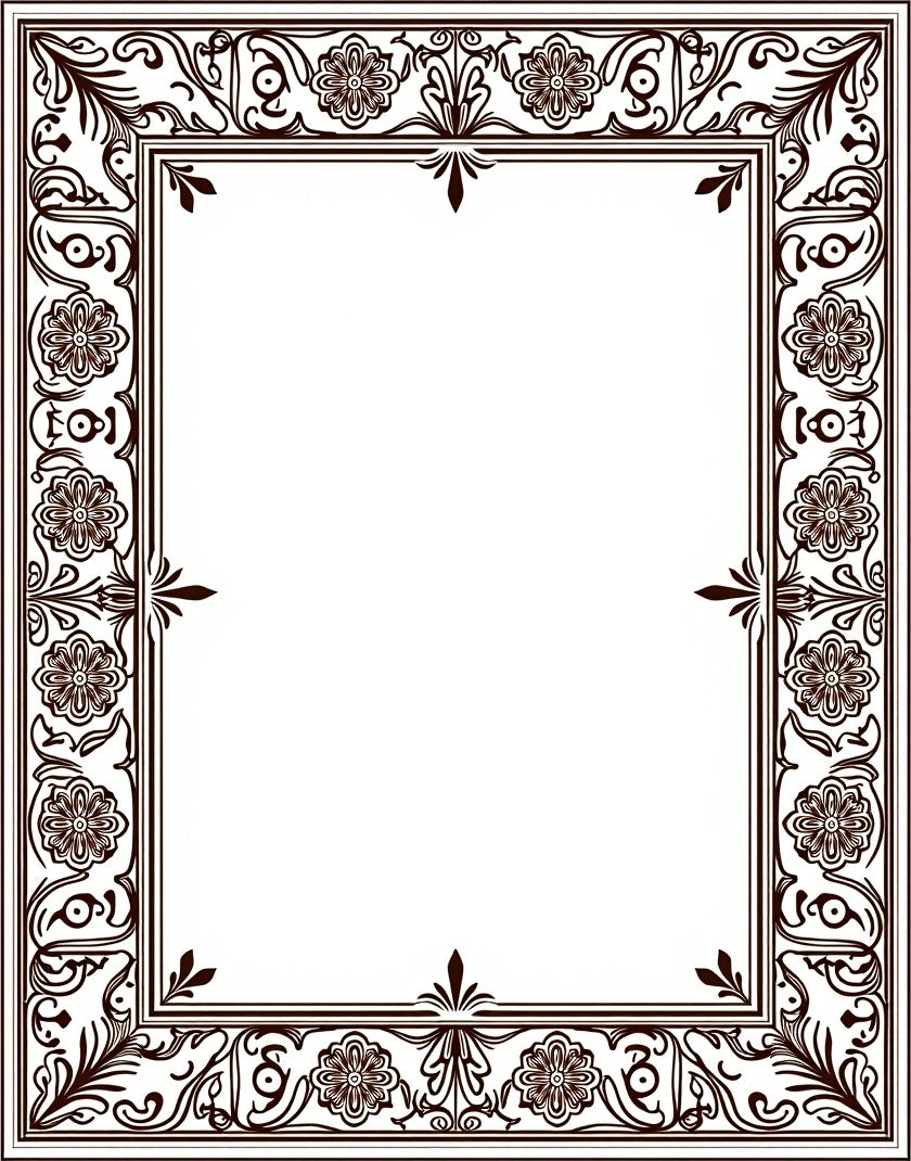 Ornate Floral Scroll Frame Design Rug