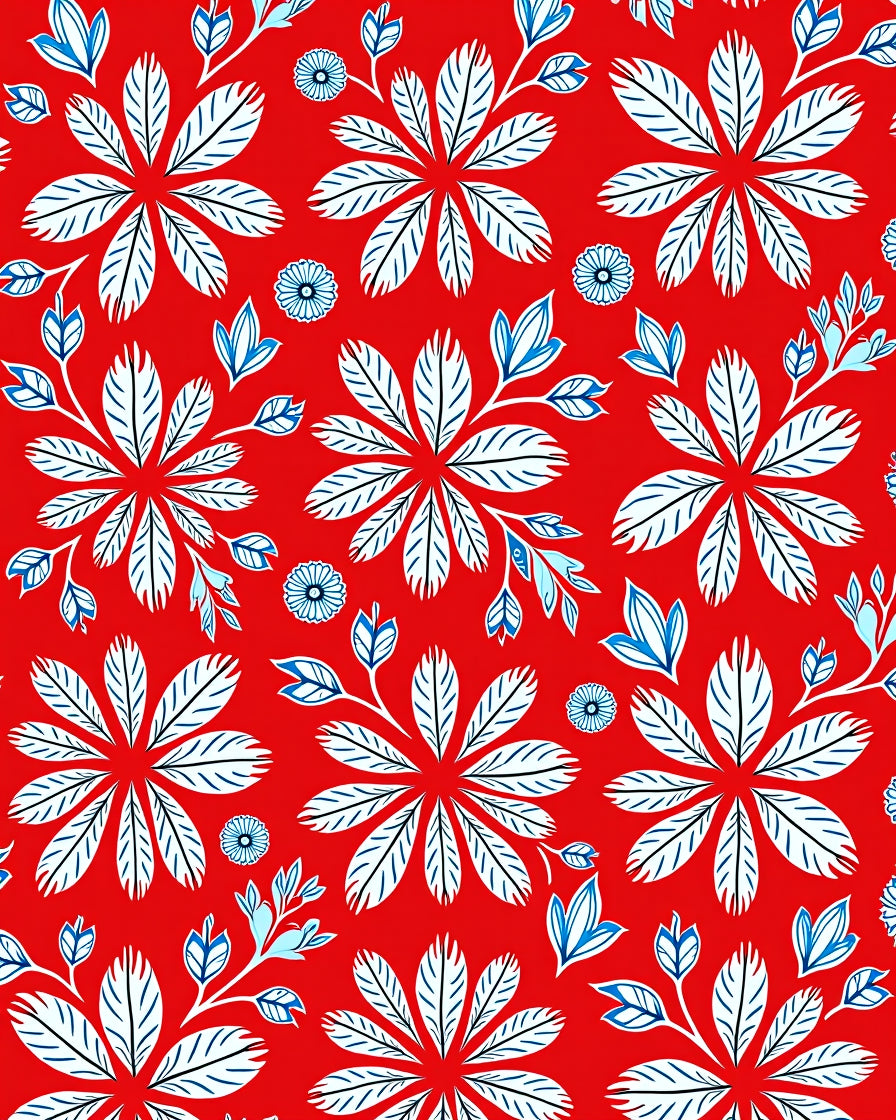 Red White Blue Floral Patterned Design Rug