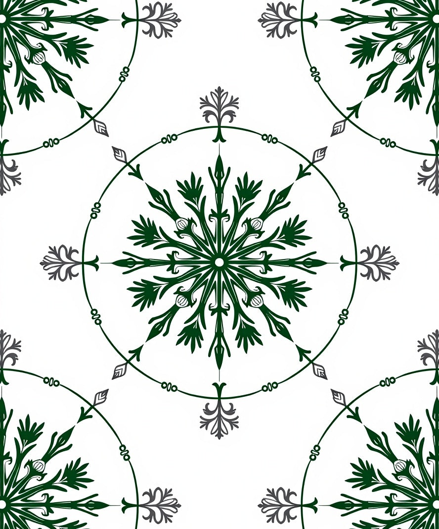 Dark Green Floral Medallion Circles Rug