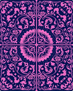 Pink Floral Vine Patterned Square Rug