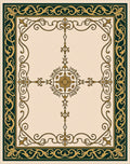 Ornate Gold Dark Green Scrollwork Rug