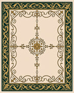 Ornate Gold Dark Green Scrollwork Rug