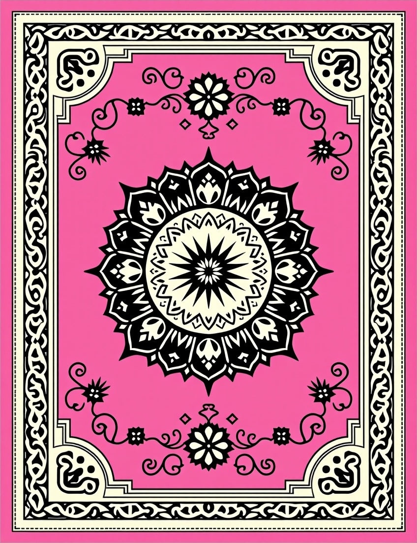 Floral Mandala Geometric Border Rug