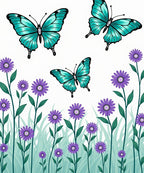 Turquoise Butterflies Purple Flowers Garden Rug