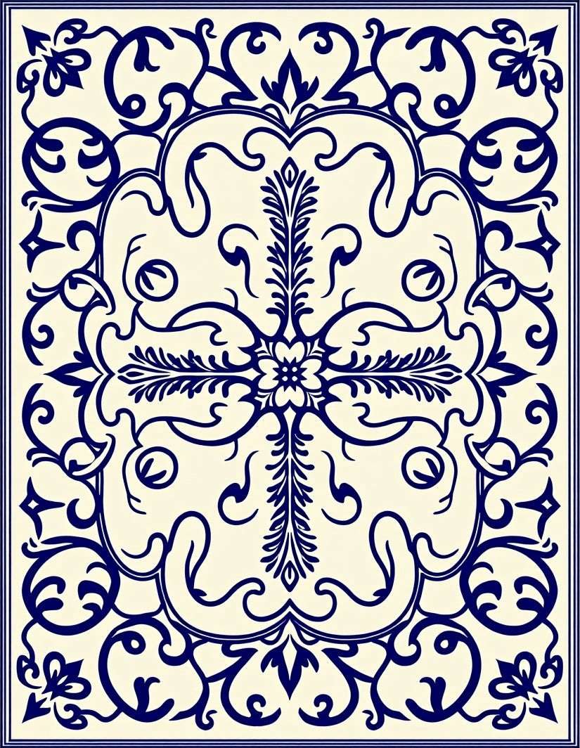 Elegant Blue Floral Medallion Pattern Rug
