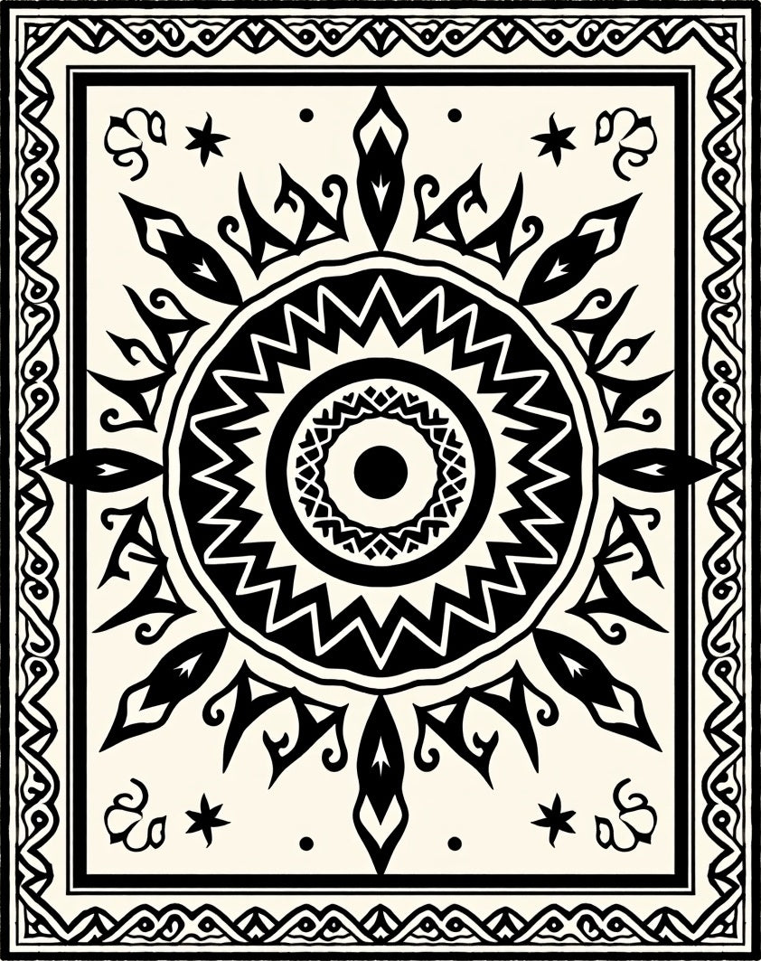 Bold Tribal Sun Mandala Design Rug