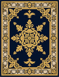 Ornate Gold Navy Floral Medallion Rug