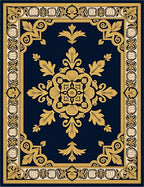 Ornate Gold Navy Floral Medallion Rug