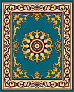 Classic Teal Medallion Scrollwork Pattern Rug