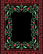 Coral Green Floral Vines Border Rug