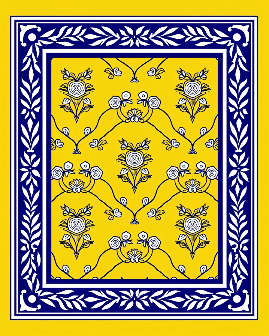 Golden Floral Vine Pattern Rug