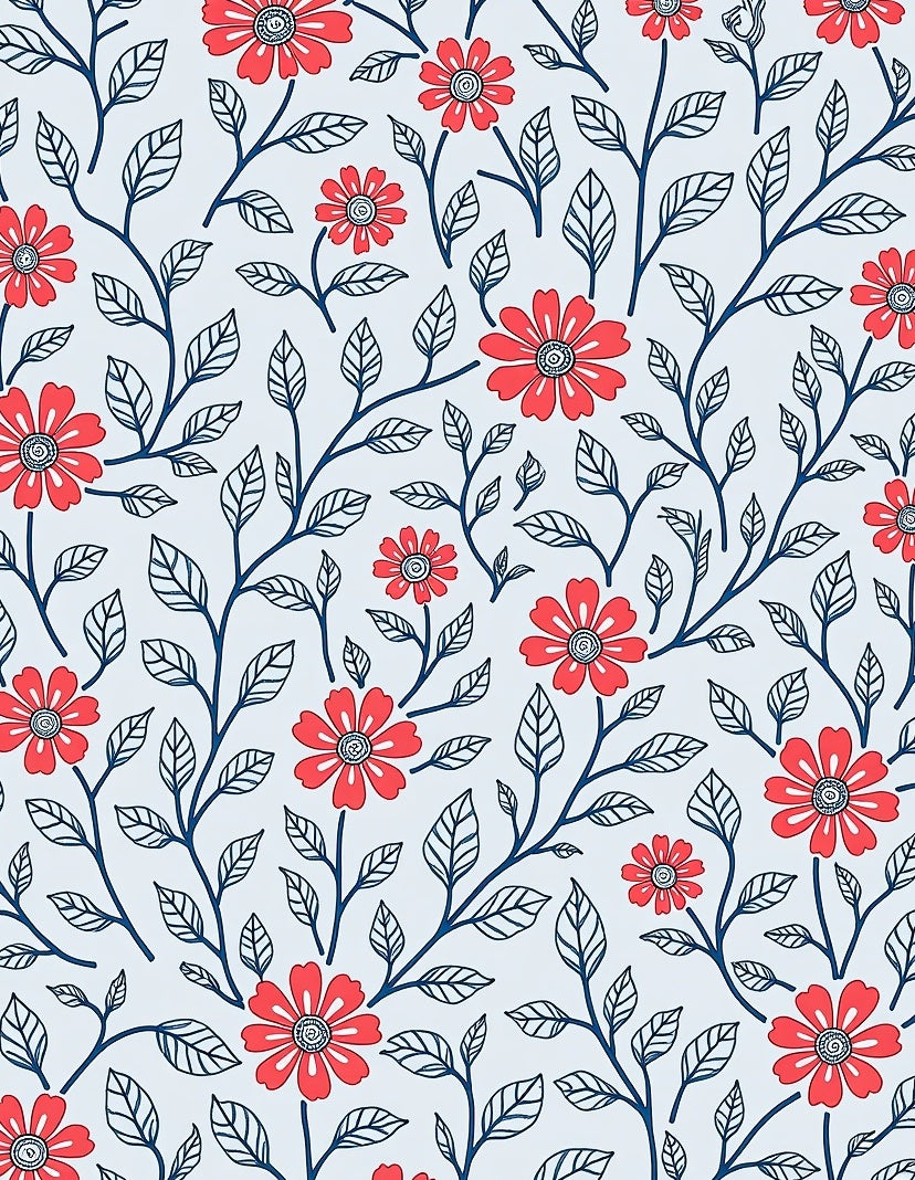 Coral Floral Vine Pattern Rug