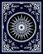 Dark Blue Floral Starburst Mandala Rug