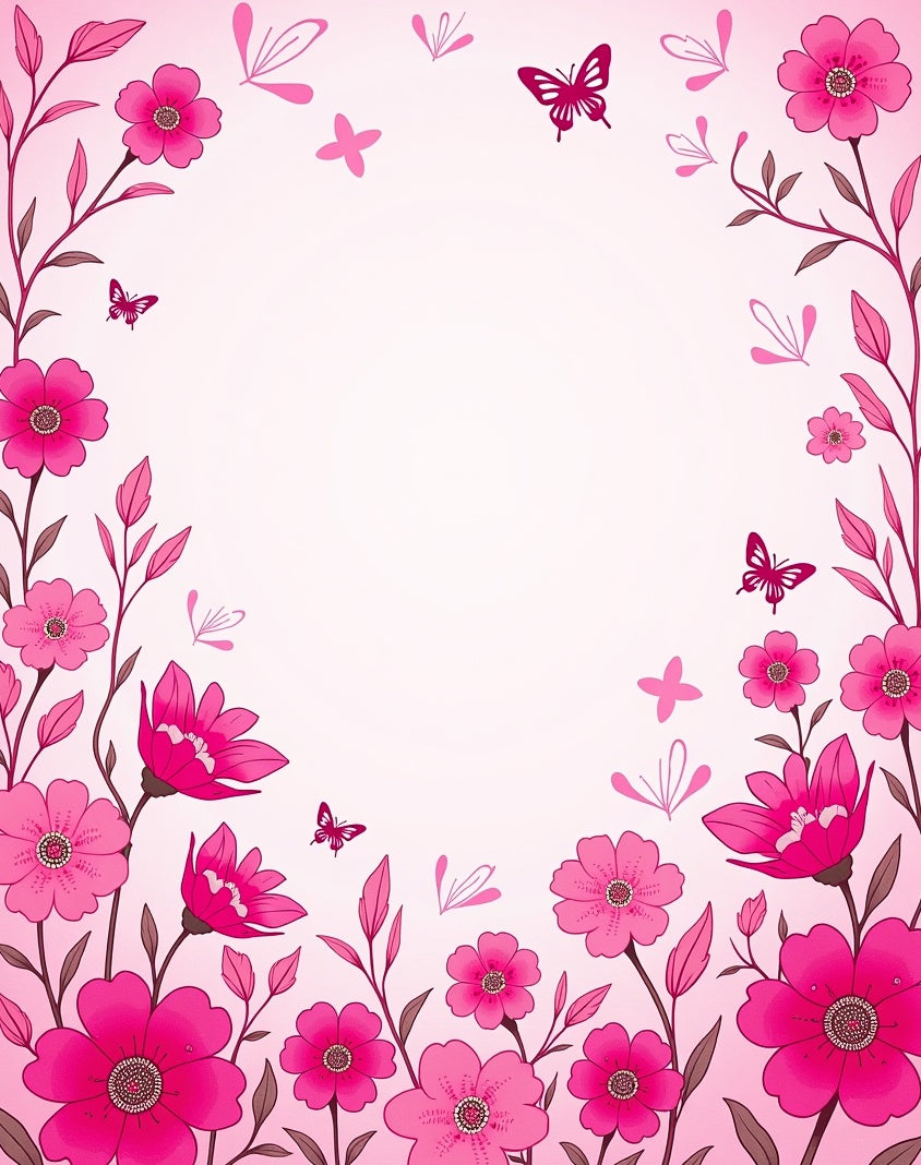 Pink Floral Butterfly Delight Rug