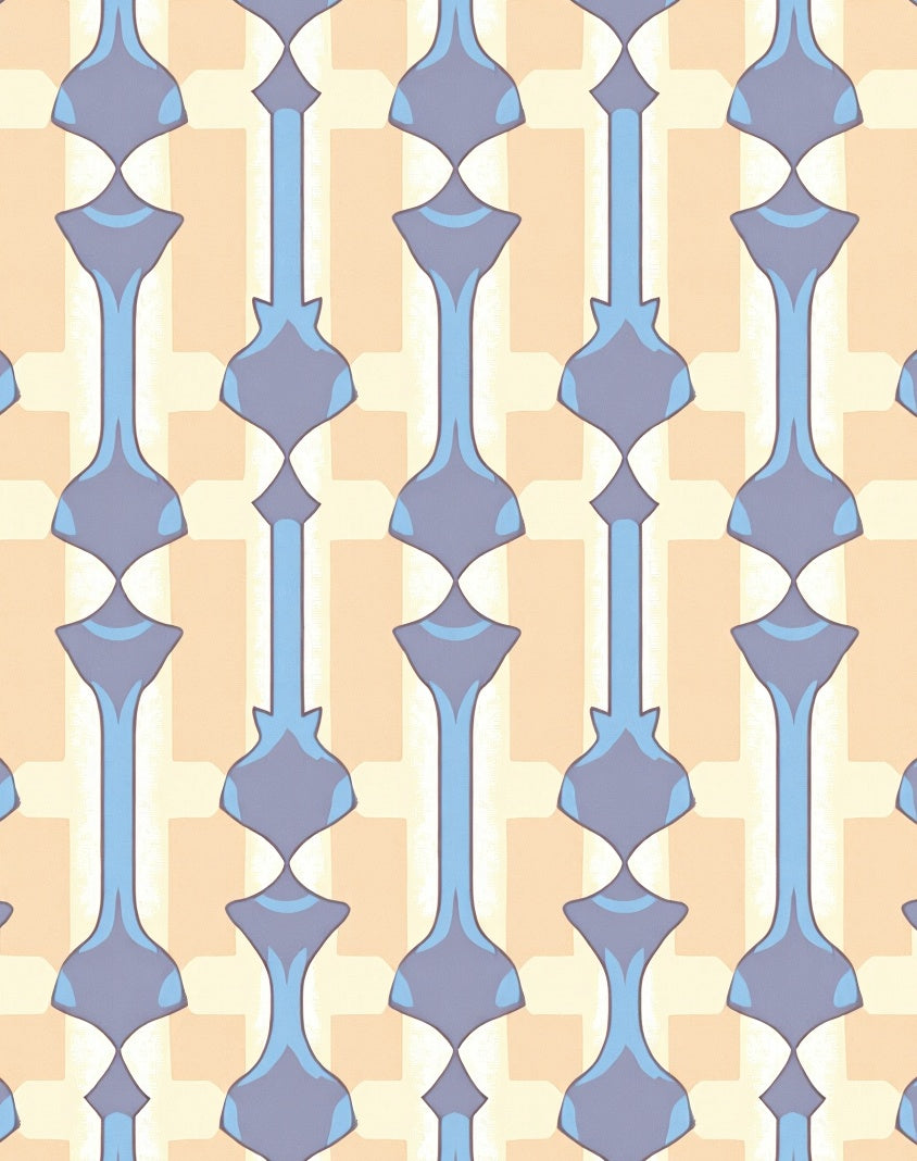Vertical Blue Ochre Geometric Pattern Rug