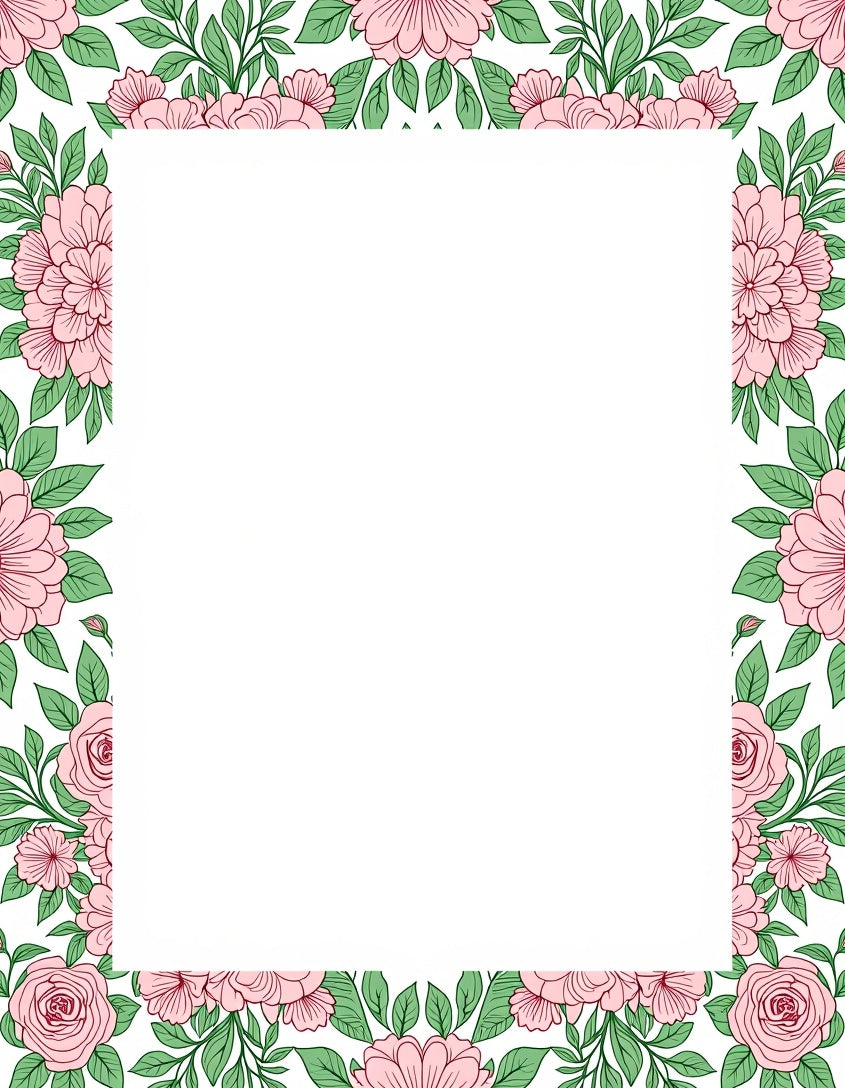 Pink Floral Vine Border Design Rug