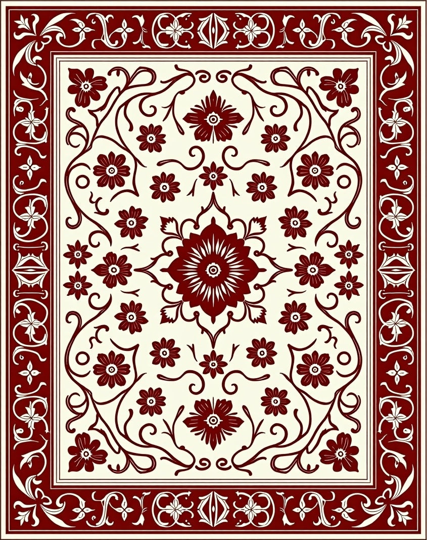Ornate Floral Vine Pattern Rug
