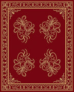 Elegant Red Gold Floral Scroll Design Rug