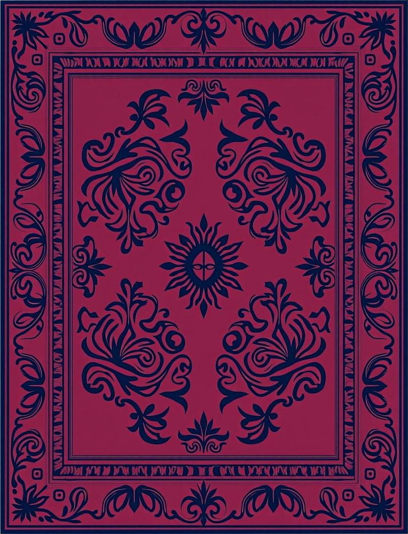 Elegant Dark Blue Floral Swirl Rug