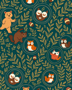 Forest Animals Golden Foliage Pattern Rug