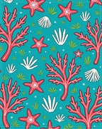 Coral Starfish Shell Ocean Pattern Rug