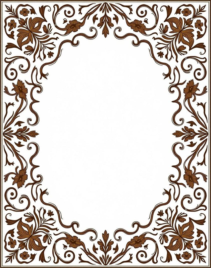 Brown Floral Scroll Decorative Rug