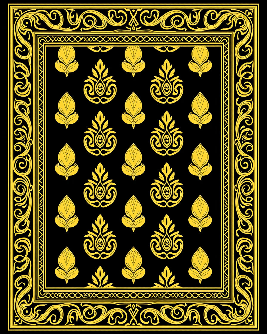 Ornate Gold and Black Paisley Pattern Rug