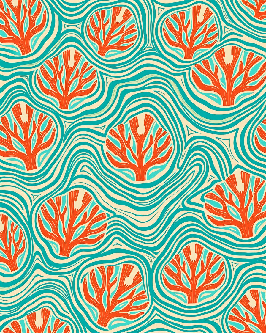 Coral and Wave Abstract Pattern Rug
