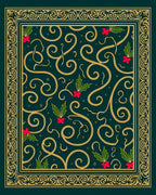 Ornate Green Gold Swirl Holly Rug