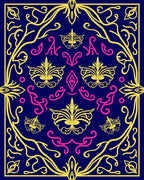 Ornate Floral Pattern with Gold and Pink on Navy Rug