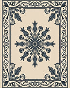 Ornate Floral Medallion Dark Blue Ivory Rug