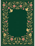 Golden Floral Birds on Green Rug