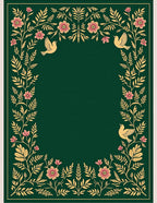 Golden Floral Birds on Green Rug