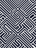 Bold Blue White Geometric Maze Rug