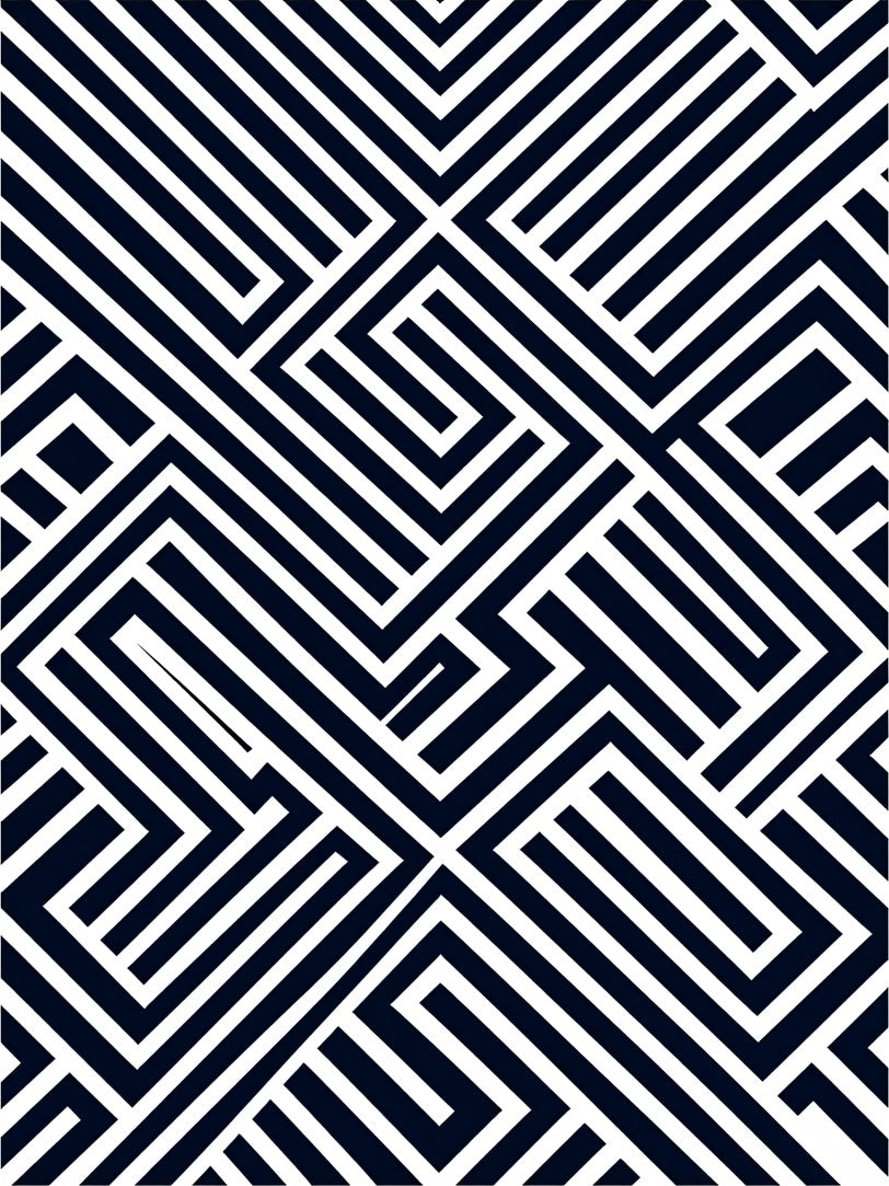 Bold Blue White Geometric Maze Rug