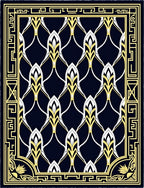 Elegant Navy White Yellow Patterned Rug