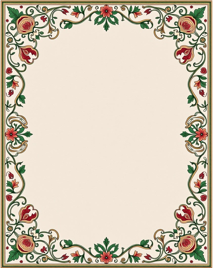 Vintage Floral Vine Border Design Rug