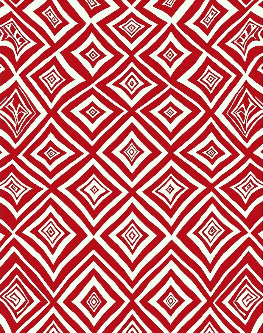 Red White Diamond Illusion Rug