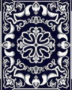 Ornate Floral Patterned Indigo Rug