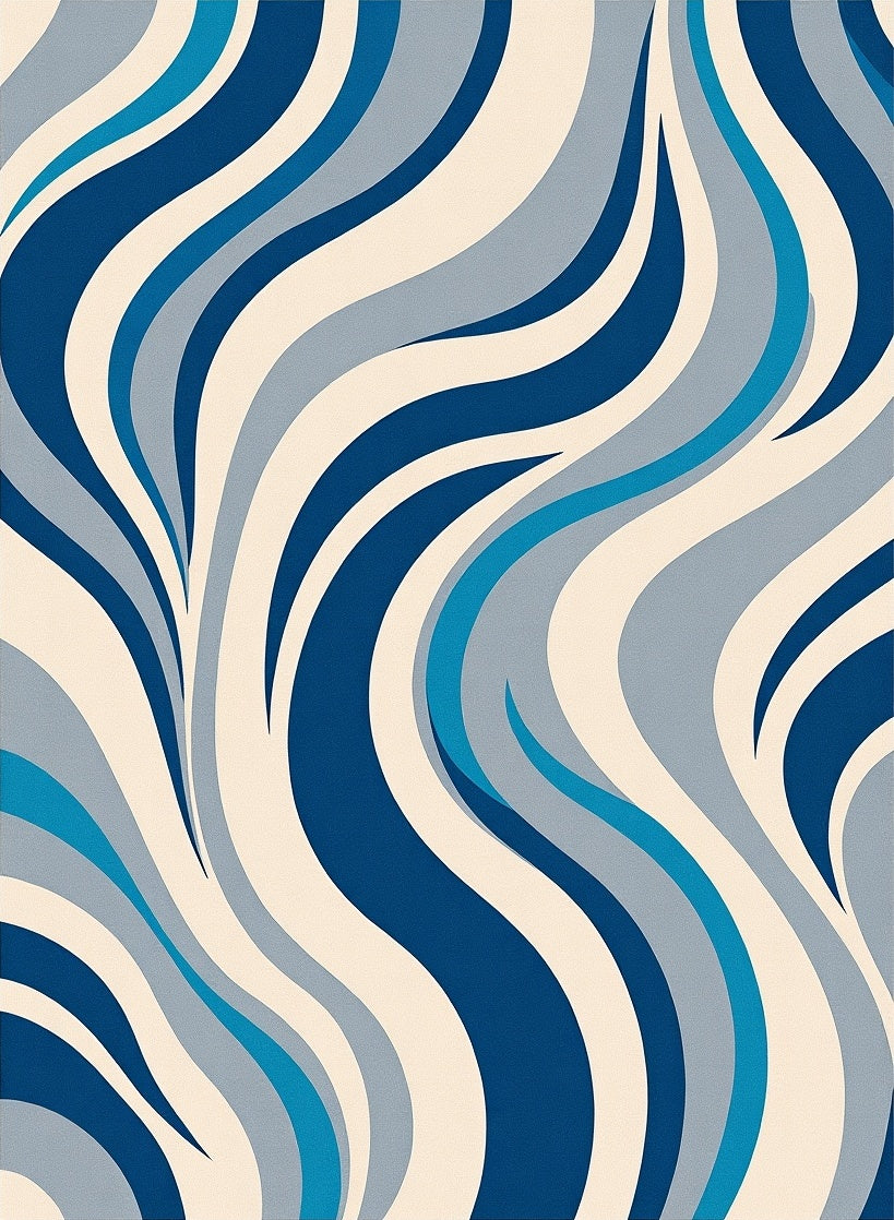 Abstract Blue Cream Swirl Pattern Rug