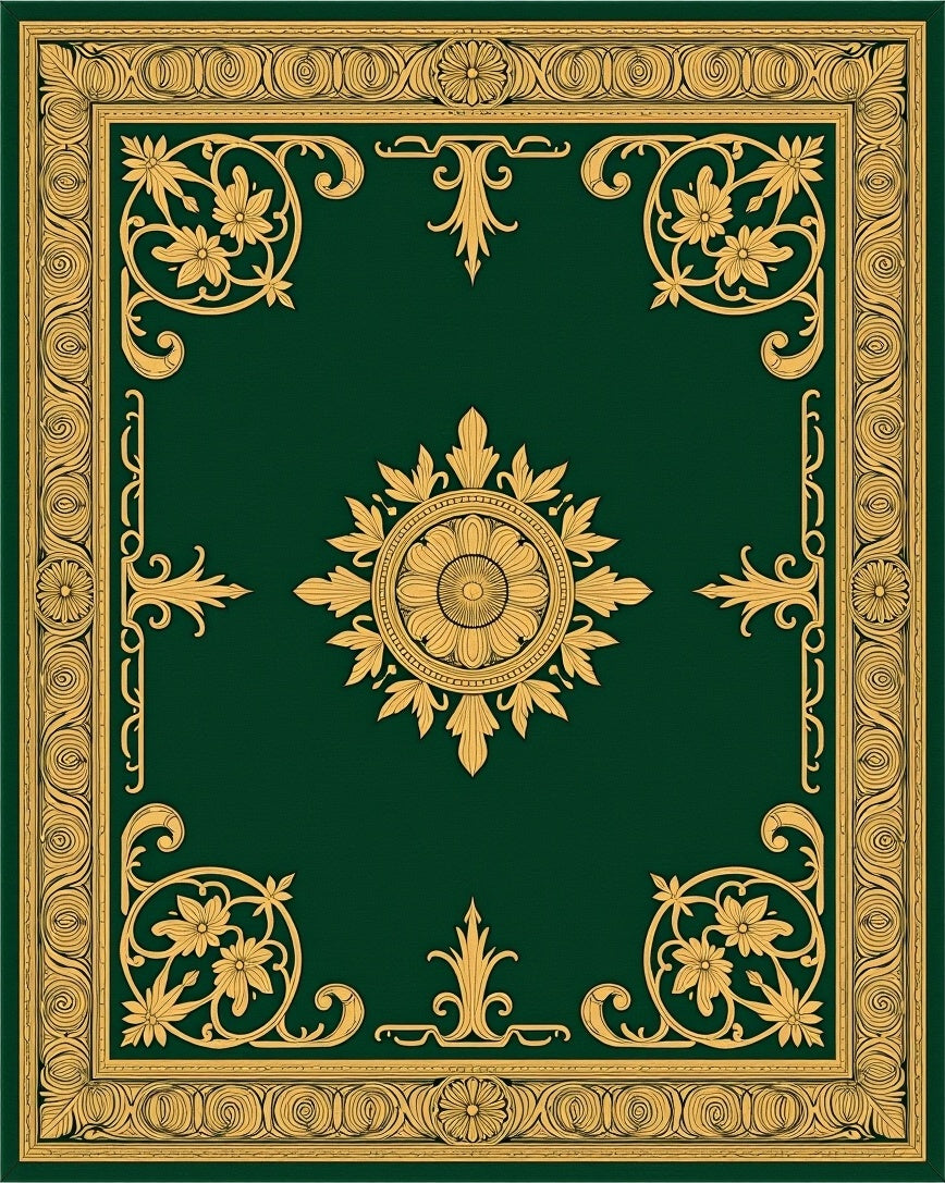 Ornate Floral Emblem Green Gold Rug