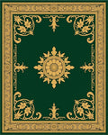 Ornate Floral Emblem Green Gold Rug