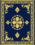 Royal Blue Gold Floral Emblem Rug