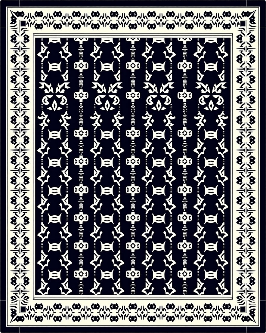 Monochromatic Cream White Geometric Pattern Design Rug