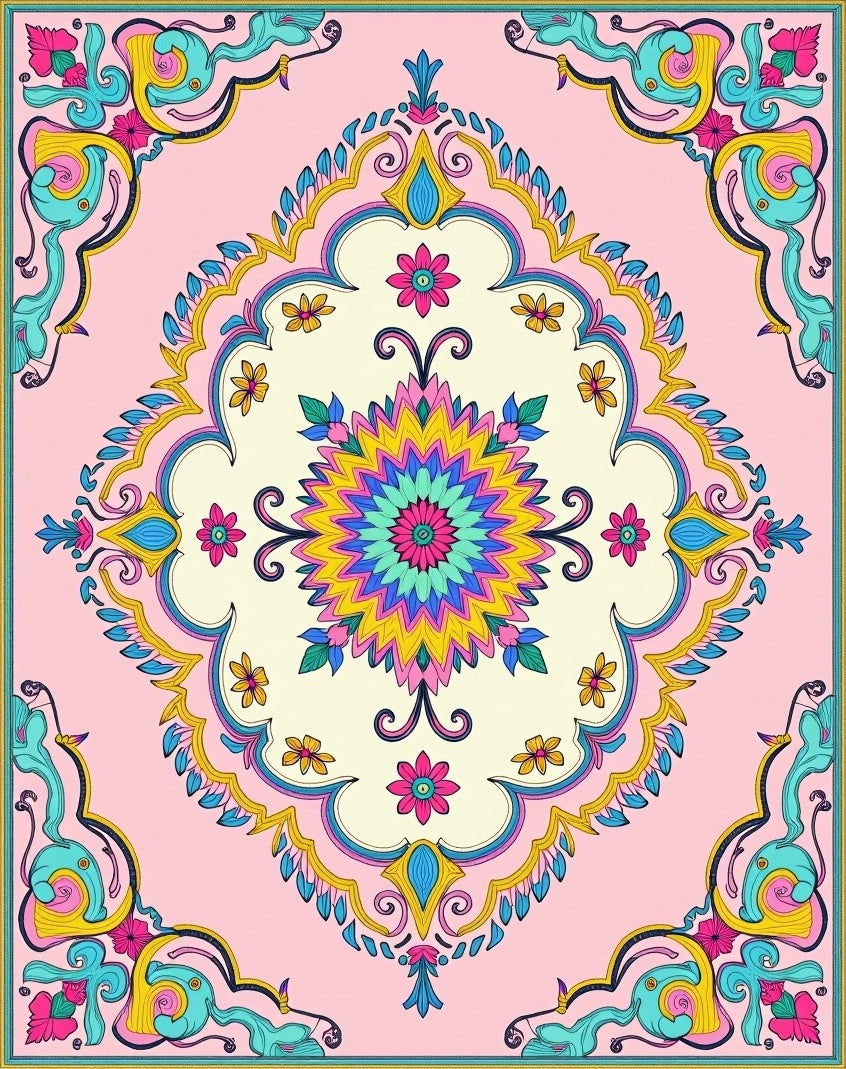 Vibrant Floral Medallion Pastel Rug