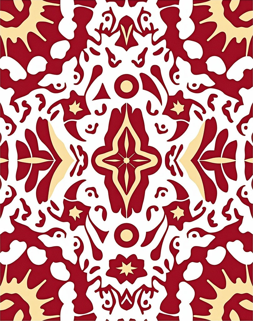 Symmetrical Red Cream Floral Pattern Rug